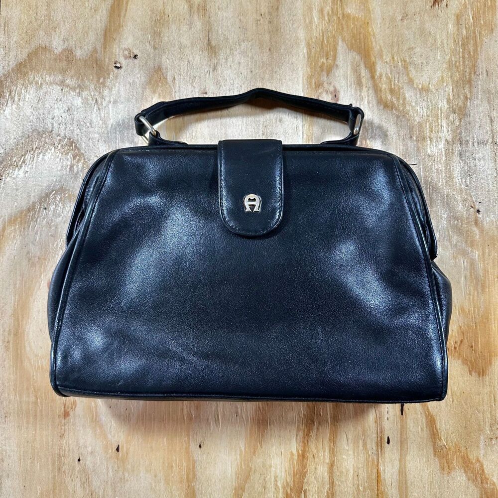 Vintage Etienne Aigner Black Genuine Leather Top Handle Satchel